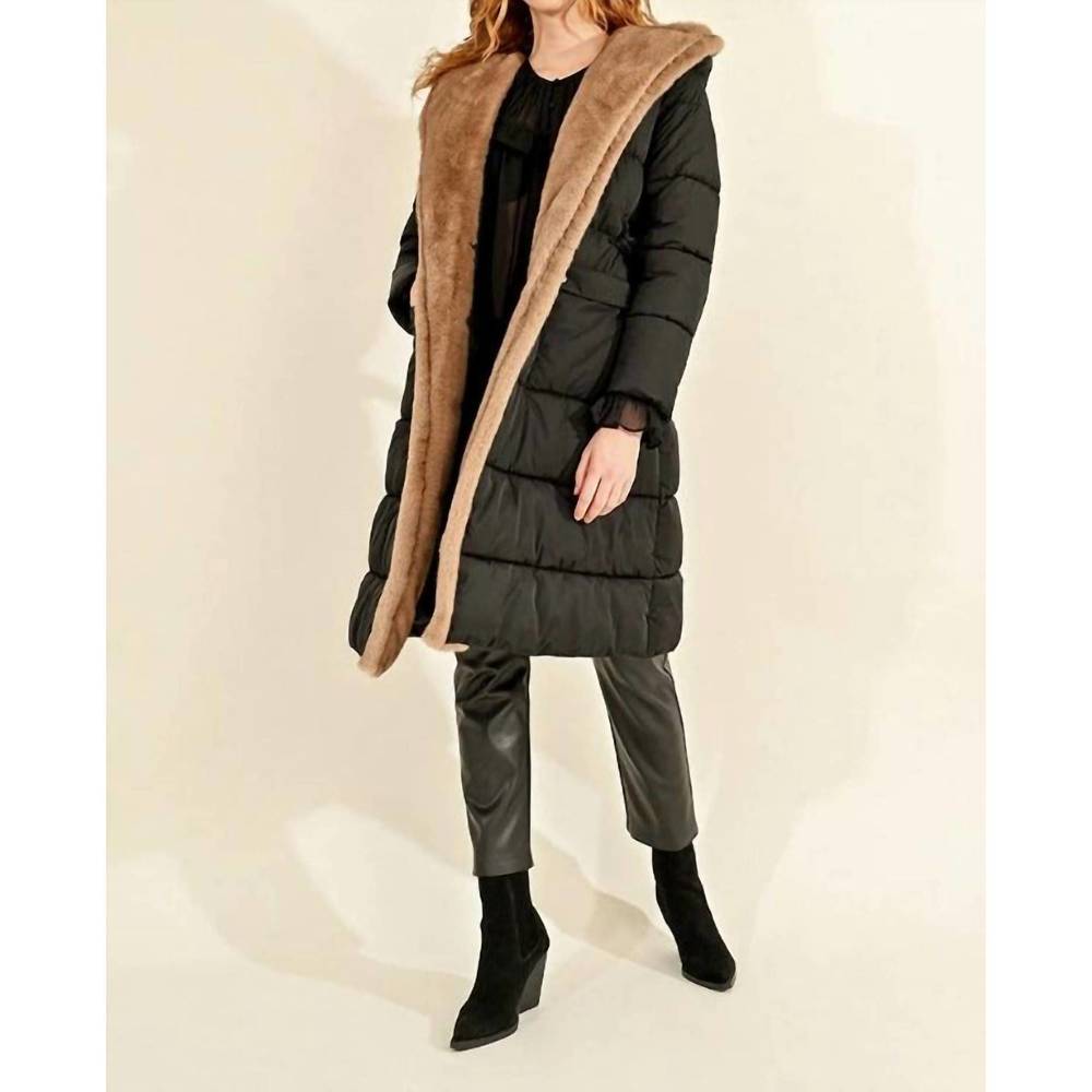 NEW MOLLY BRACKEN faux fur lined long jacket in black